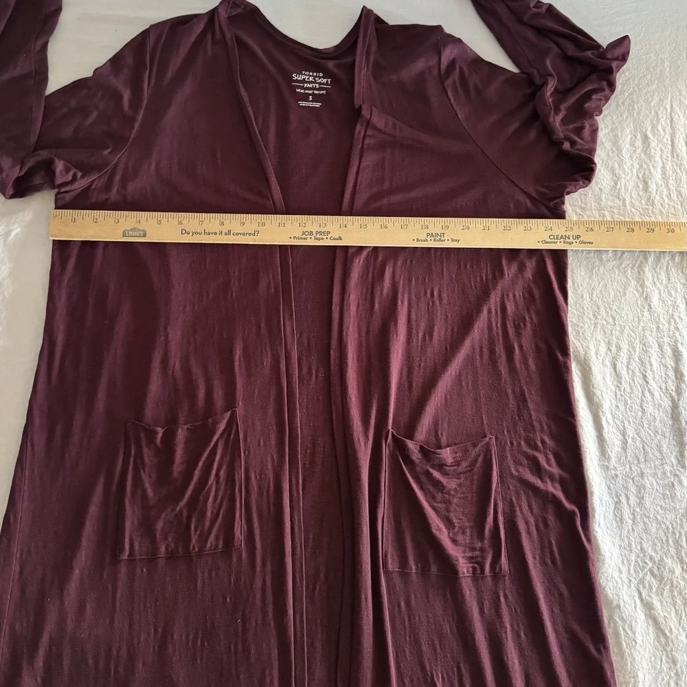 Torrid Womens Size 3X Maroon Super Soft Knit Duster Open Front Cardigan Sweater - Picture 7 of 10